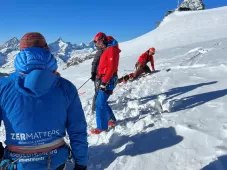 Rescue specialists at work for crevasse rescue